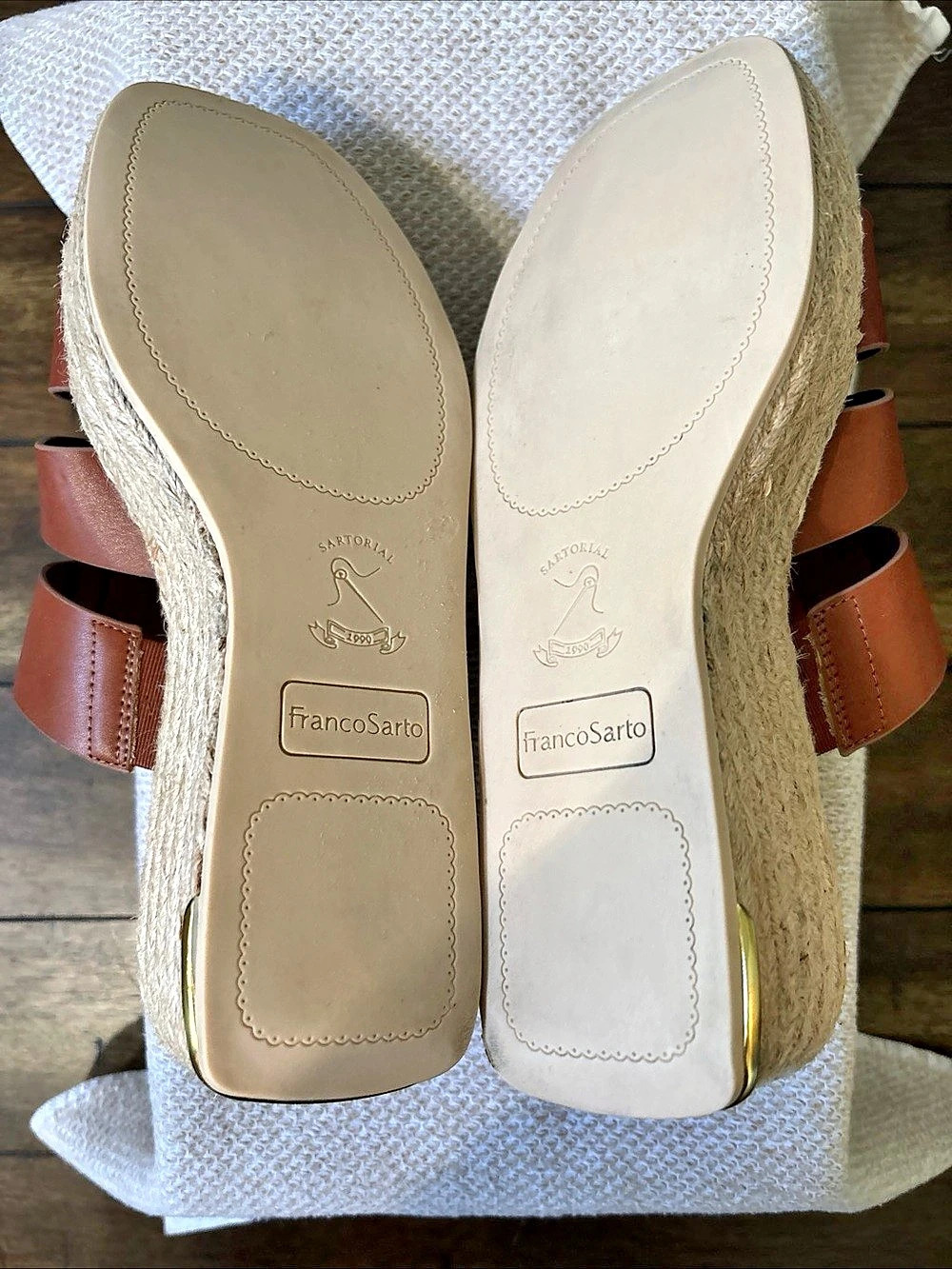 Franco Sarto Taziana Espadrille Slide Sandal Brown Gold Wedges - Picture 6 of 6